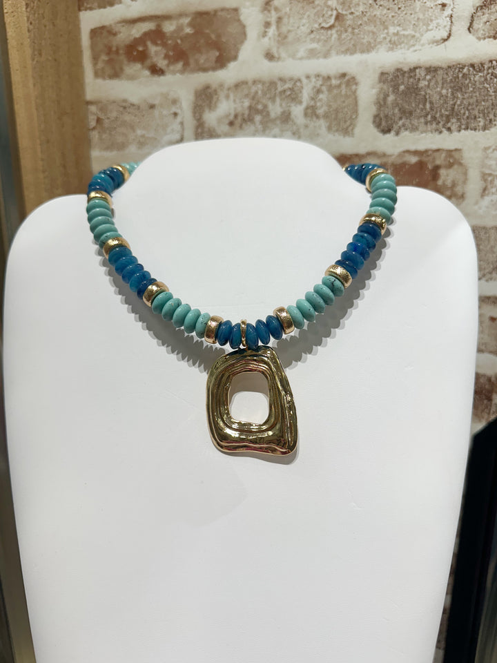 Blue Disc Charm Necklace