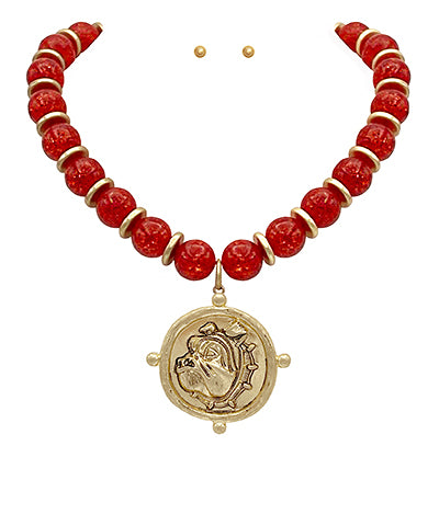 Bulldog Face & Bead Necklace Set