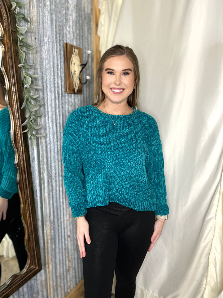 Chenille Round Neck Crop Sweater