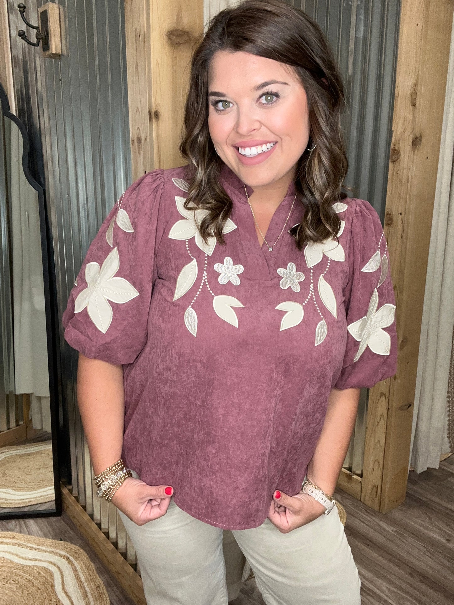 Magnolia Mauve Embroidered Top