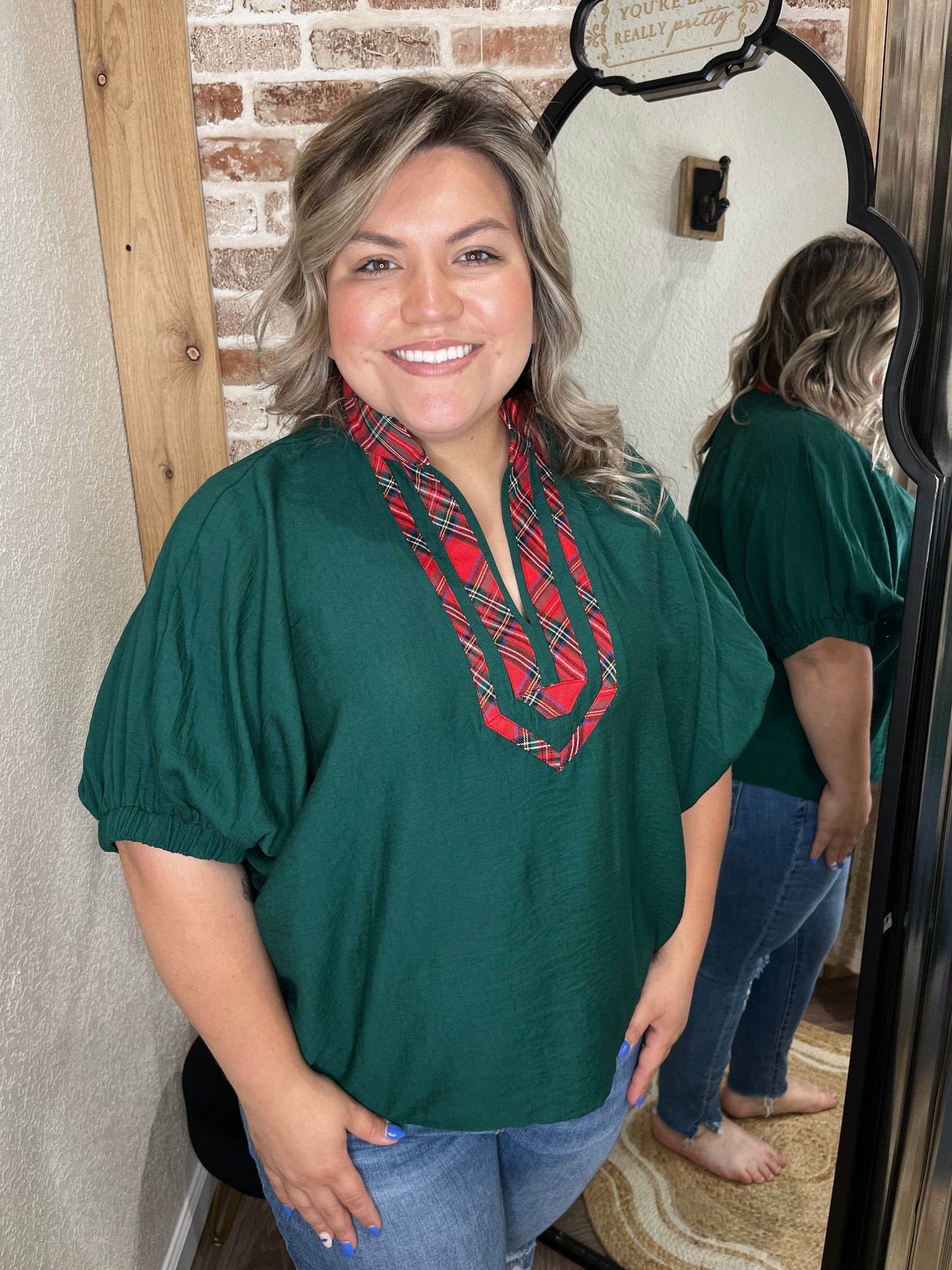 Curvy- Holly Plaid Top