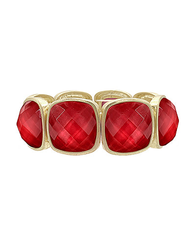 Square Stone Statement Bracelet - Red