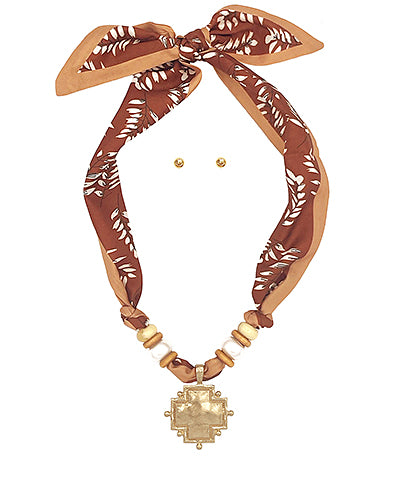 Cross Pendant & Bead Scarf Necklace