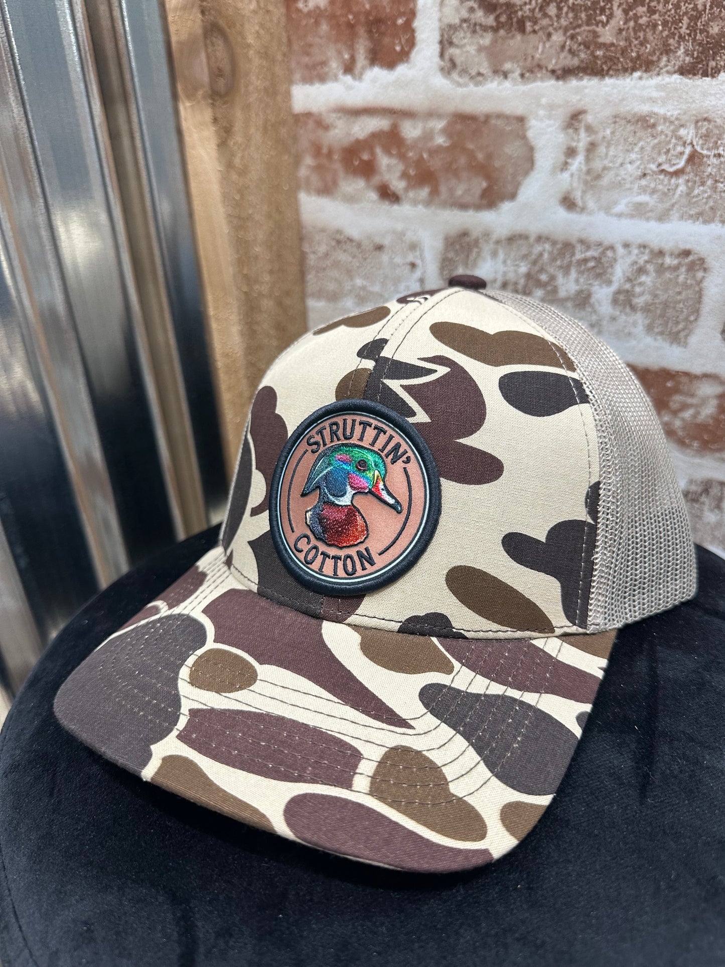 Wood Duck Cherish Patch on New School Camo Trucker