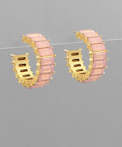 Light Pink Baguette Cut Hoops