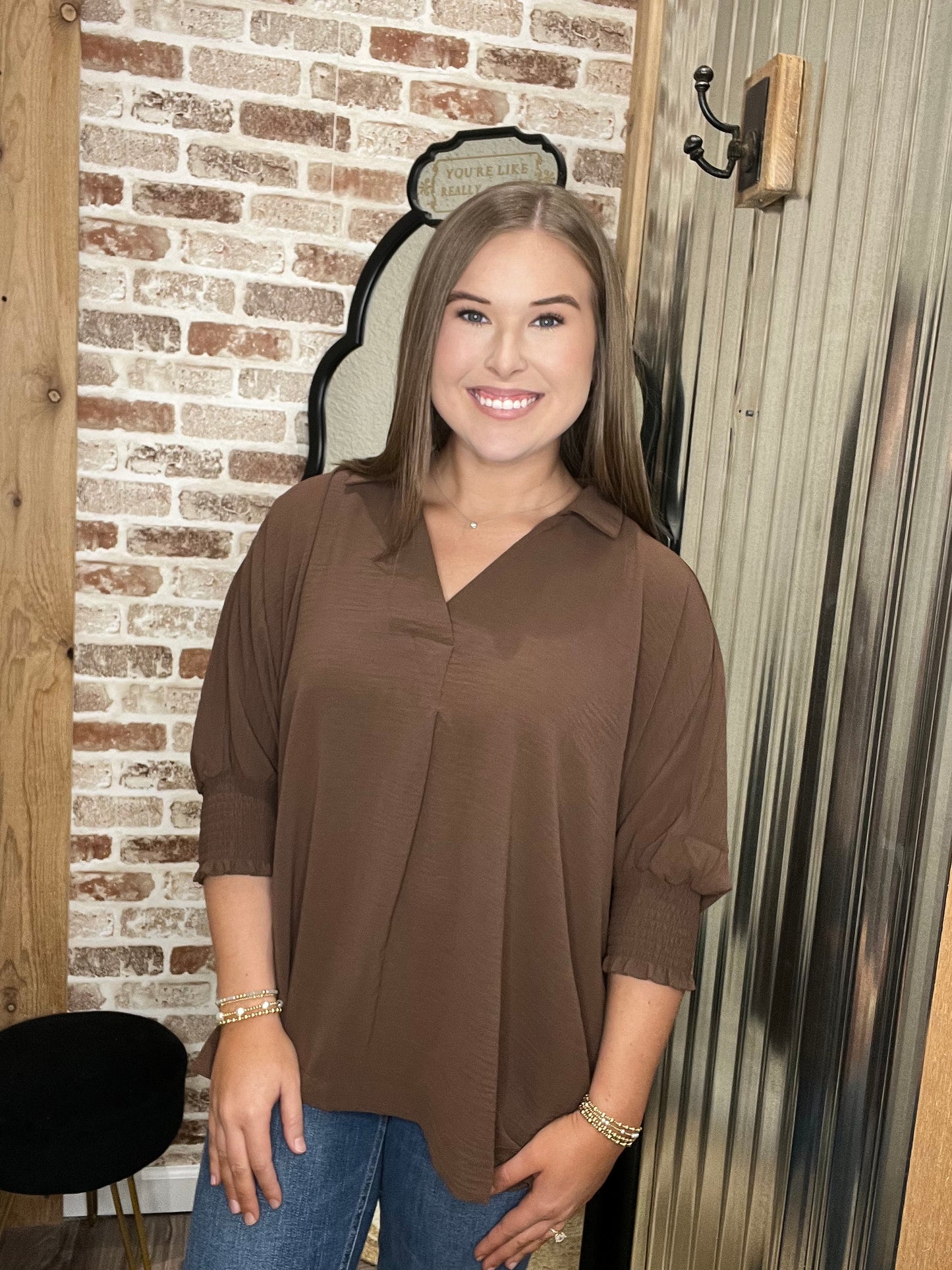 BROWN | AVARIE COLLARED TOP