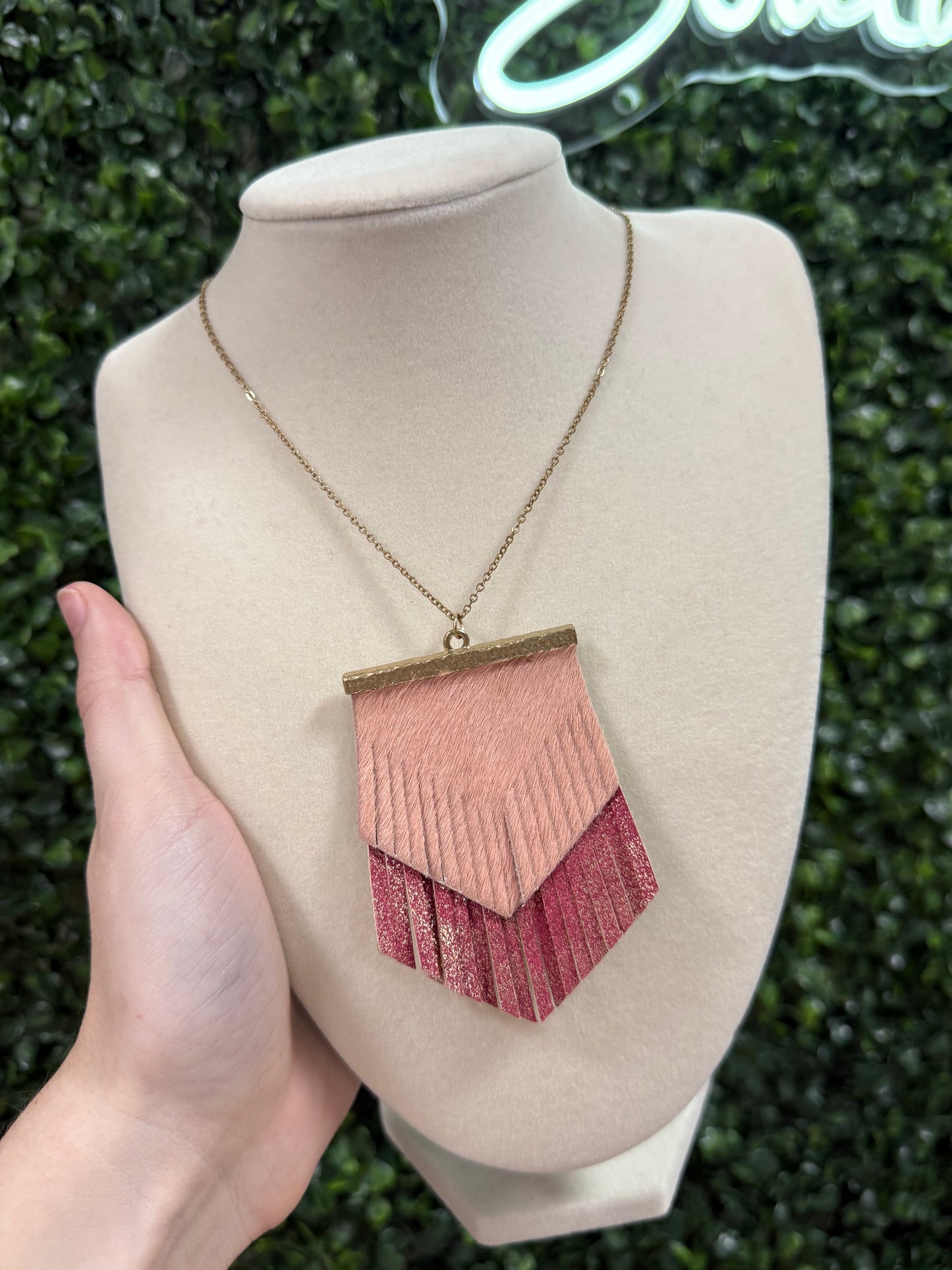 Pink Double Layered Fringe Necklace