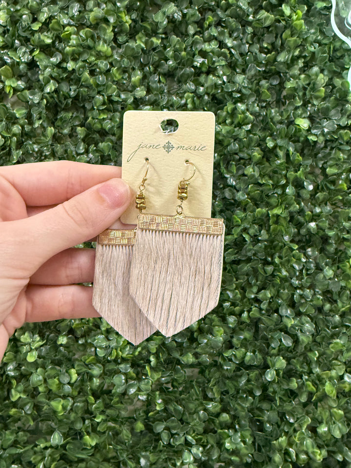 Gold Cowhide Fringe Earrings