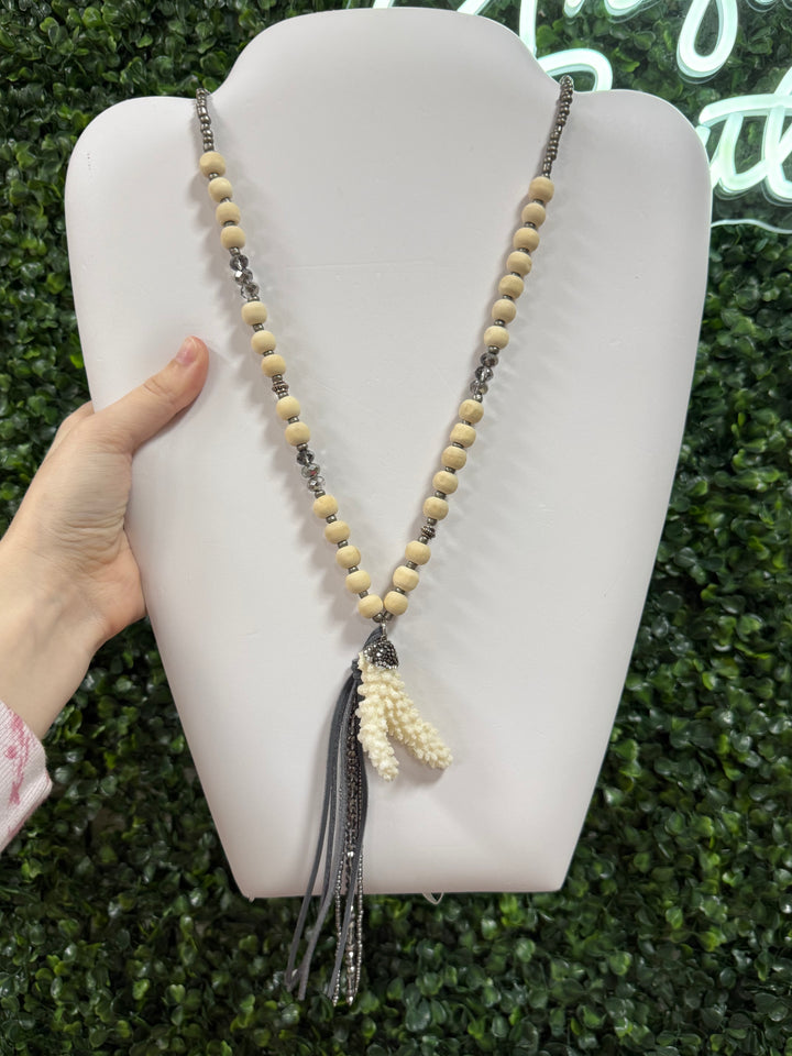 Silver Beaded Fringe Starfish Necklace