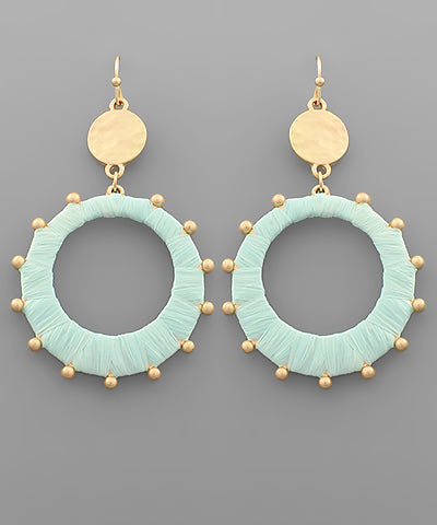 Raffia Wrapped Circle Dangle Earrings