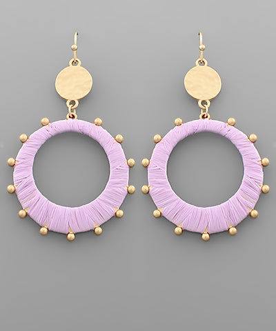 Raffia Wrapped Circle Dangle Earrings