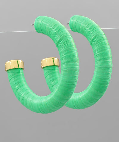 Metal End Green Raffia Wrapped Hoops