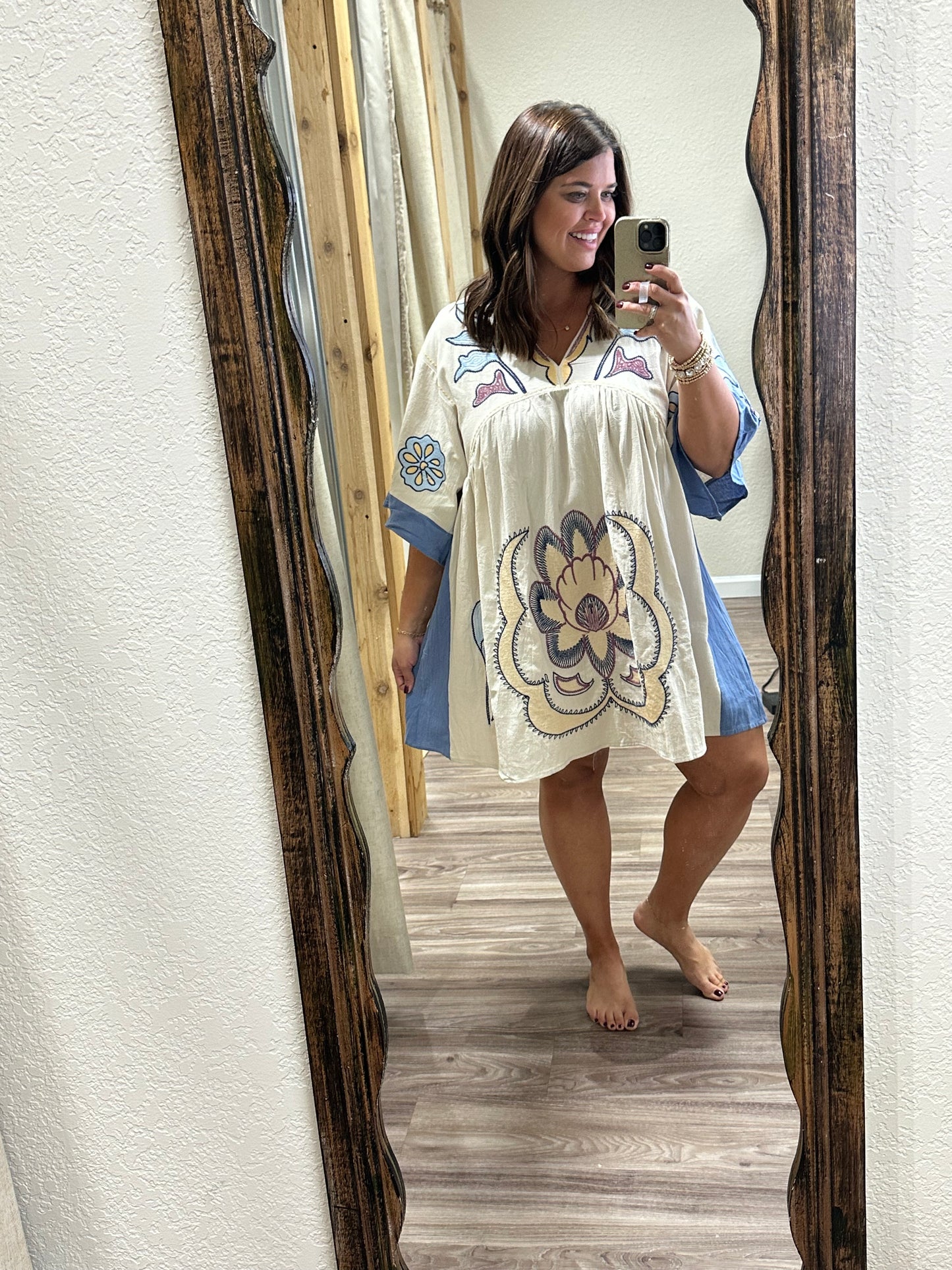 Denim Embroidered Dress