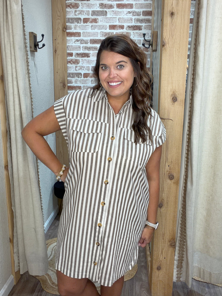 Sweetest Thing Brown Striped Dress