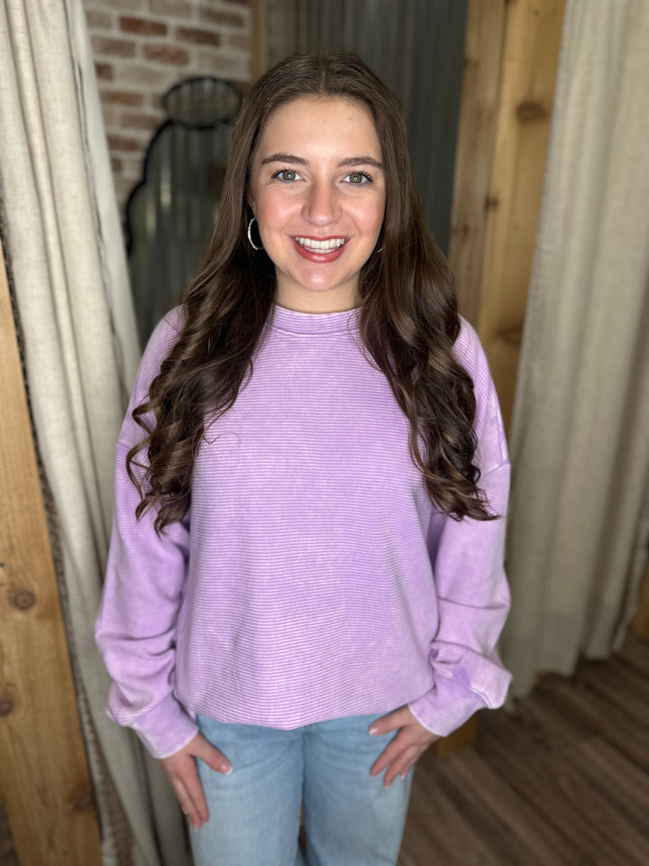 LAVENDER | ACID WASHED DOUBLE RIBBED HI-LOW PULLOVER