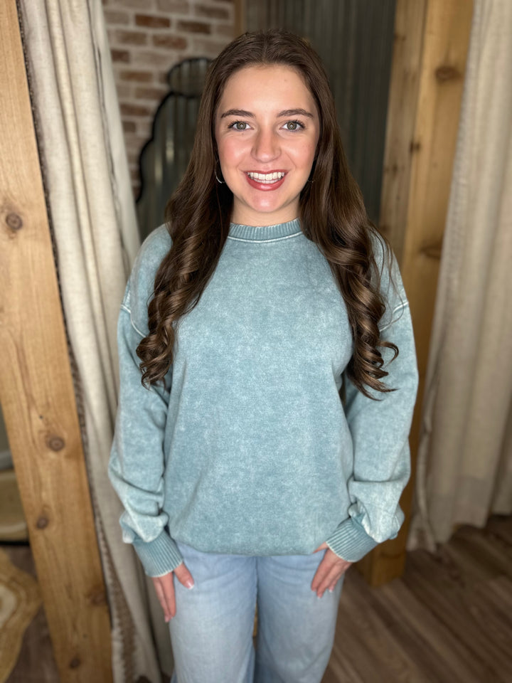 ASH BLUE | ACID WASHED FLEECE OVERSIZED PULLOVER