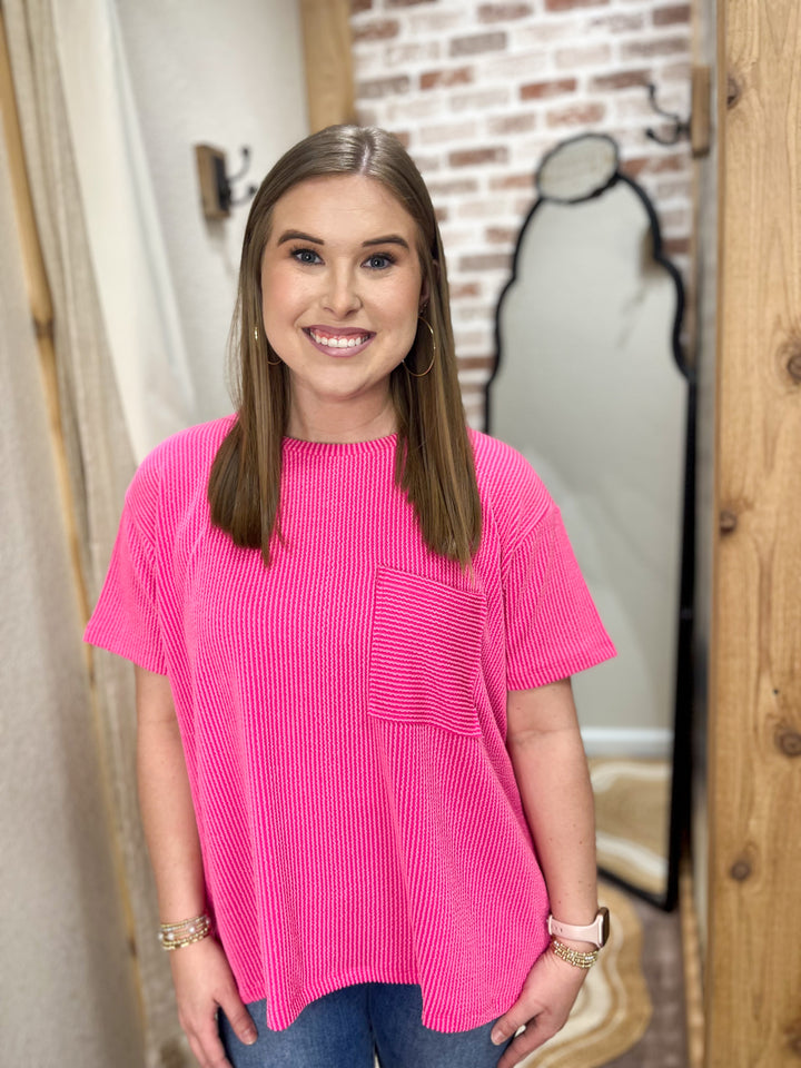 Sadie Raised Ribbed Top| Hot Pink