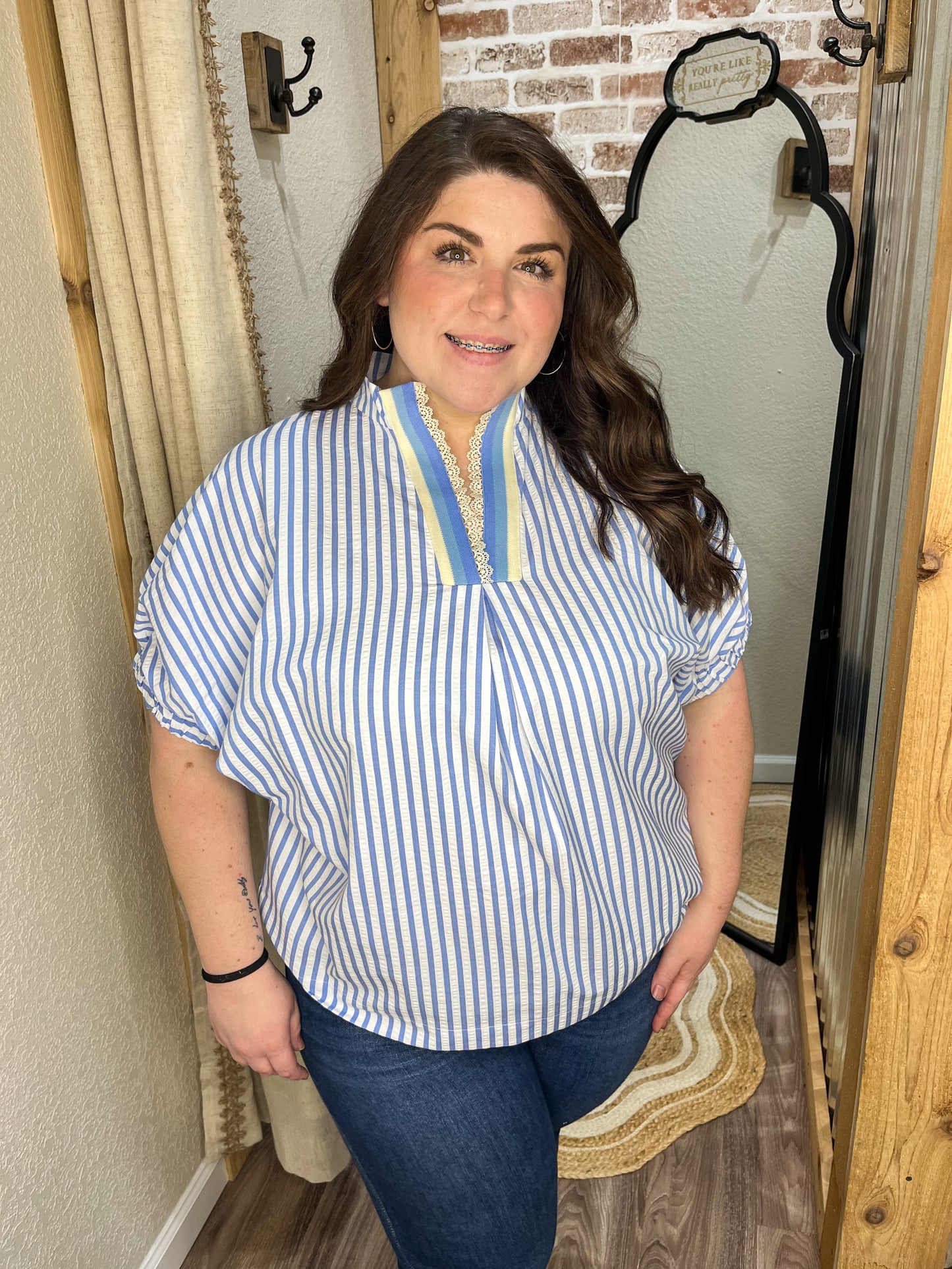 Blue Skies & Stripes Top| Curvy