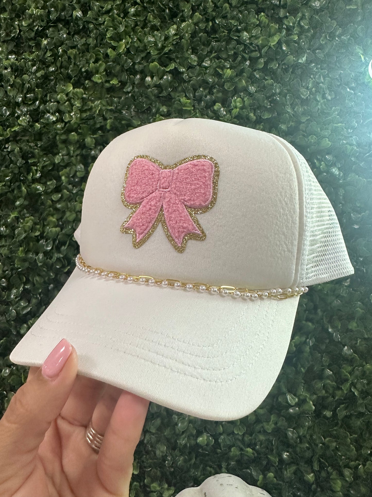 White Trucker Hat with bow patch