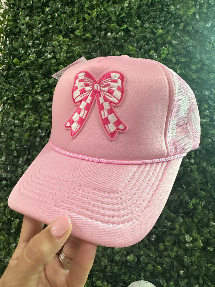 Pink Checkered Bow Trucker Hat
