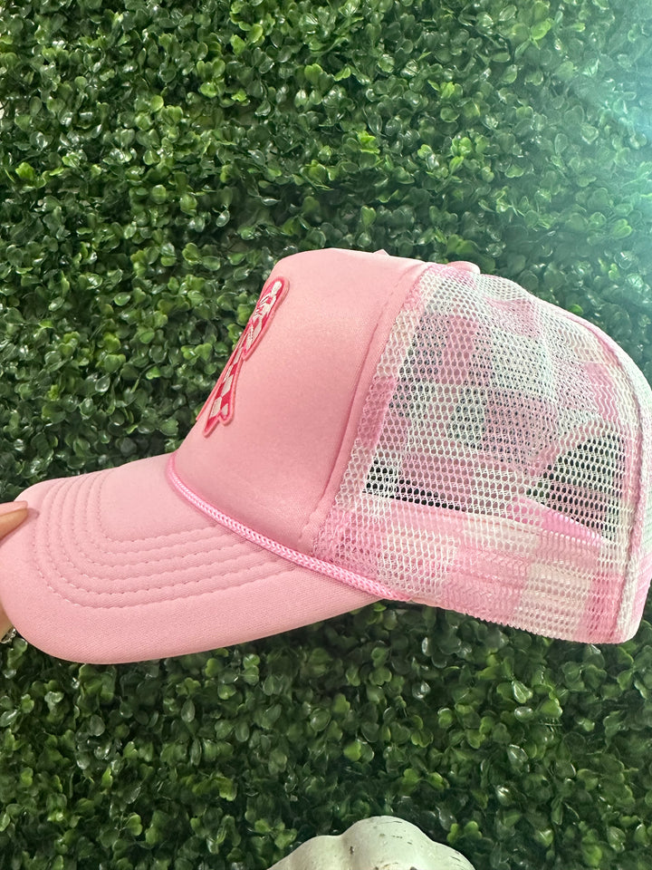 Pink Checkered Bow Trucker Hat