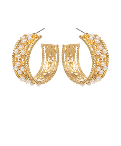Iyla Vintage Pearl 5 Row Textured Hoops