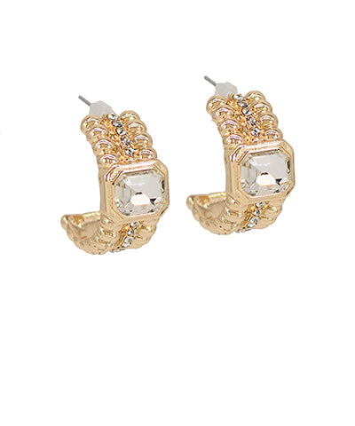 Chana Textured Ring Shape & Stone Ball Hoops