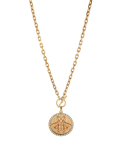 Kathryn Chunky Bee Round Pendant Necklace