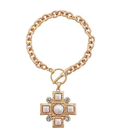 Cross Pearl Charm Bracelet