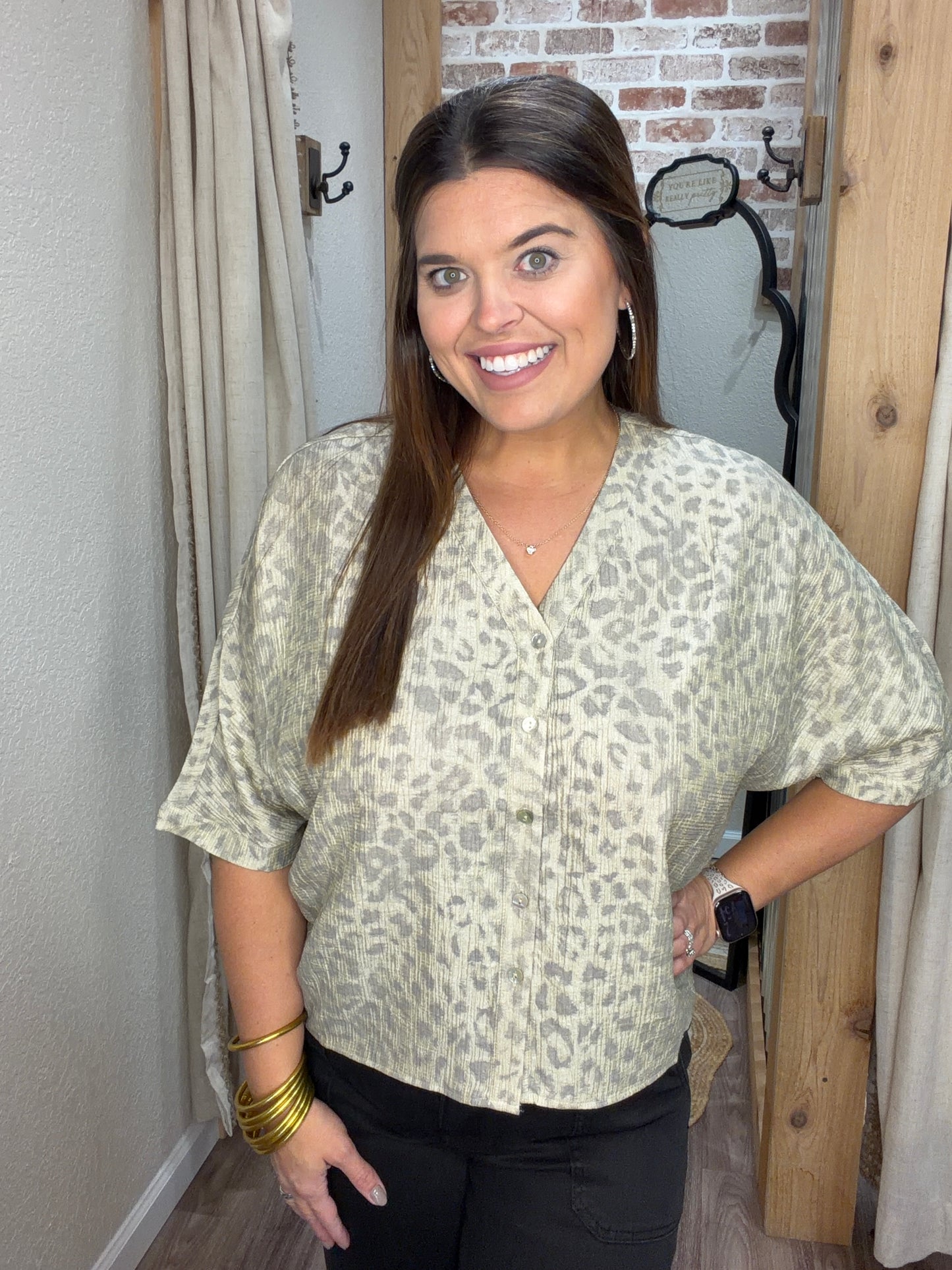 On my Terms Sage Leopard Top