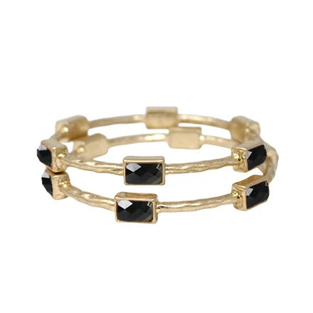 Hammered Gold Bangles with Black Rectangle Epoxy Accents