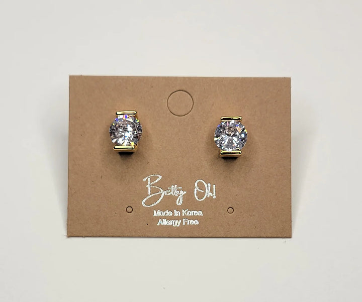 Gold Diamond Crystal Stud Earrings