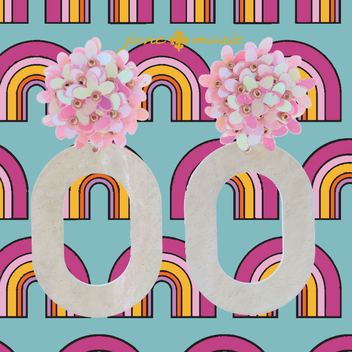 Iridescent Light Pink Flower Pearlescent Earrings