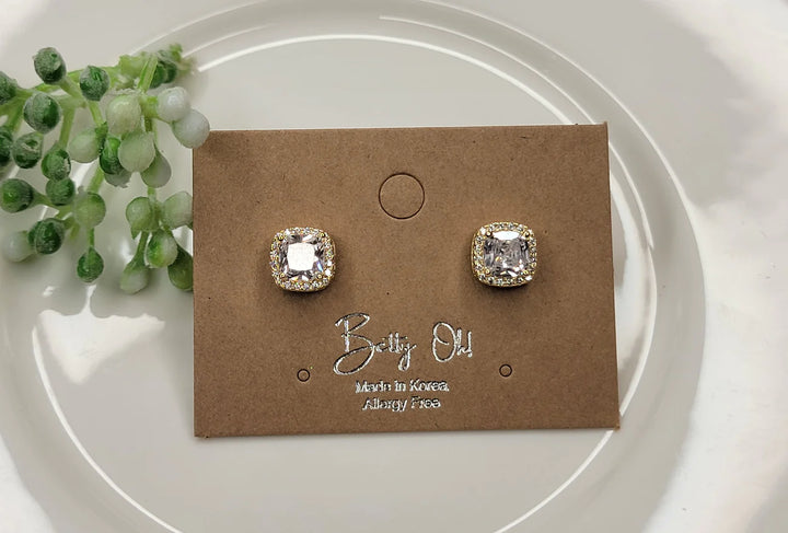 Small Square Diamond Halo Studs
