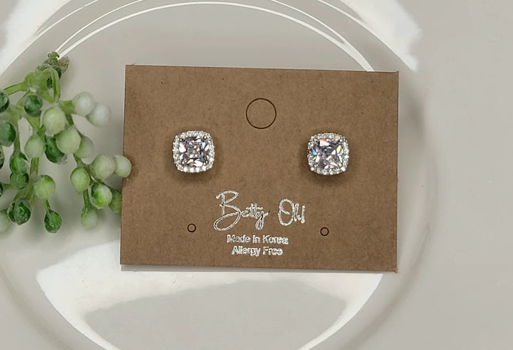Small Square Diamond Halo Studs