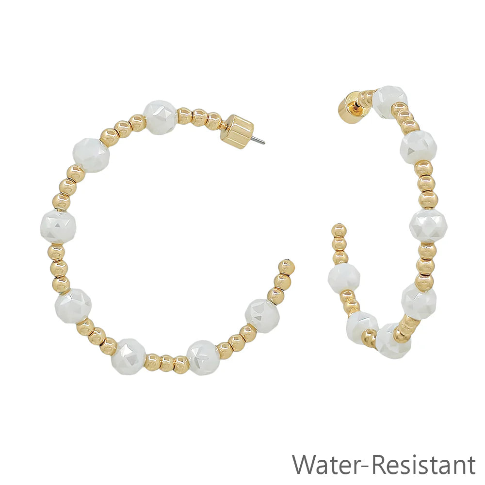 Emerson Gold Beaded Hoops| White