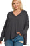 Black| PLUS RAISED RIB LONG SLEEVE HI-LOW V NECK TOP