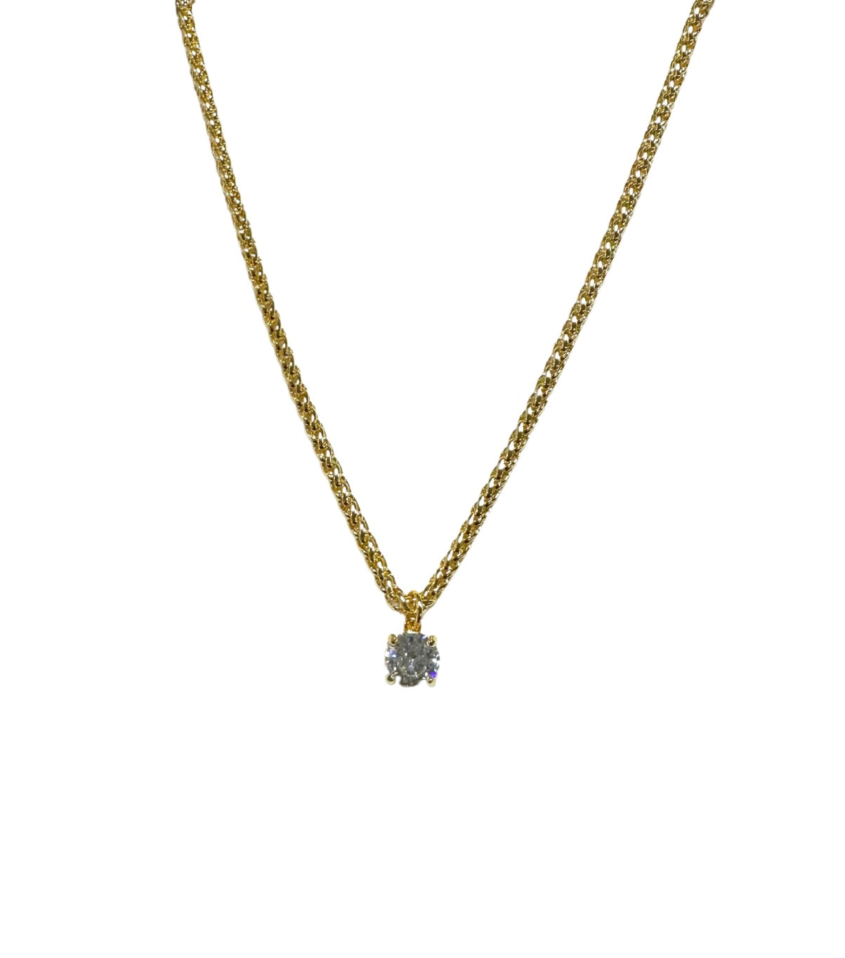 18K Gold Plated wheat chain with clear crystal