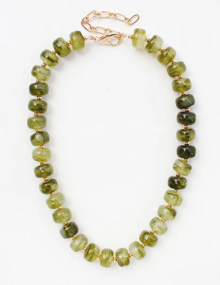 Olive Green Oval Beaded Chunky 16"-18" NecklaceOlive Green Oval Beaded Chunky 16"-18" Necklace