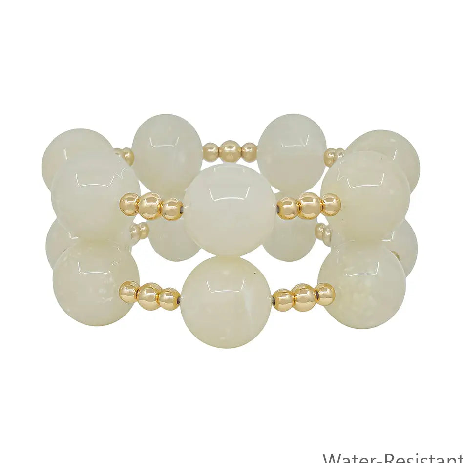 Set of 2 White Beaded Stretch Bracelets