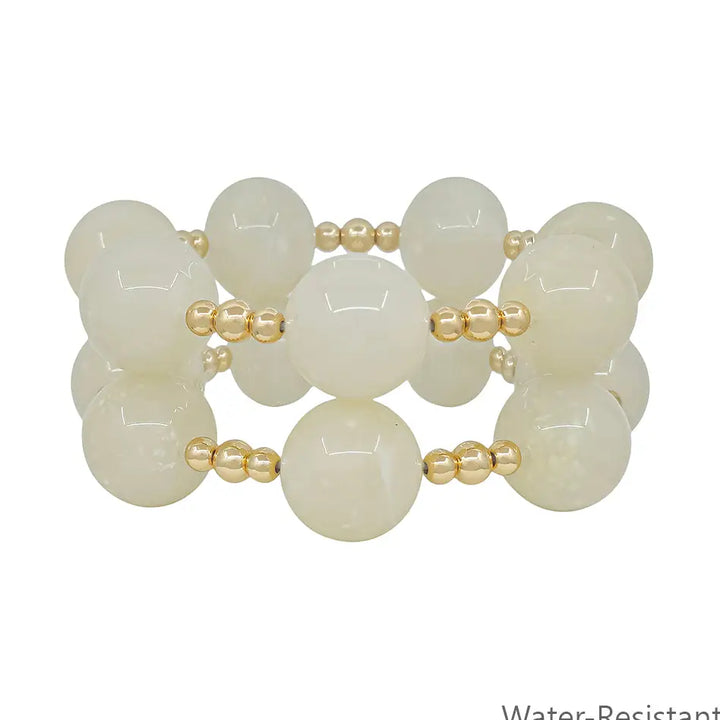 Set of 2 White Beaded Stretch Bracelets