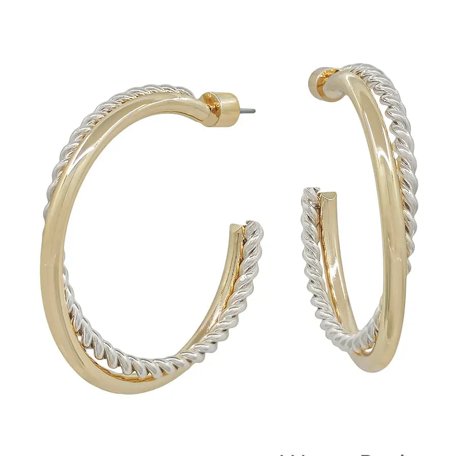 Braided Gold and Silver Hoop Twist Earring