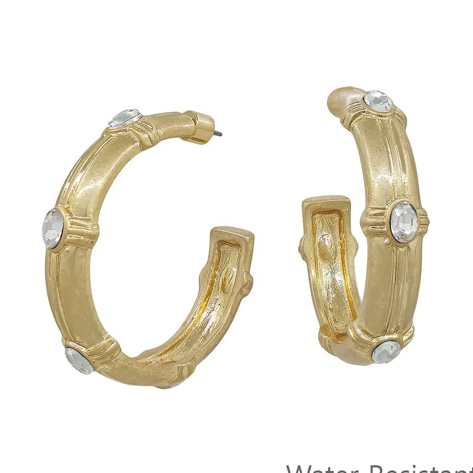 Hammered Hoop with Clear Crystal Earring