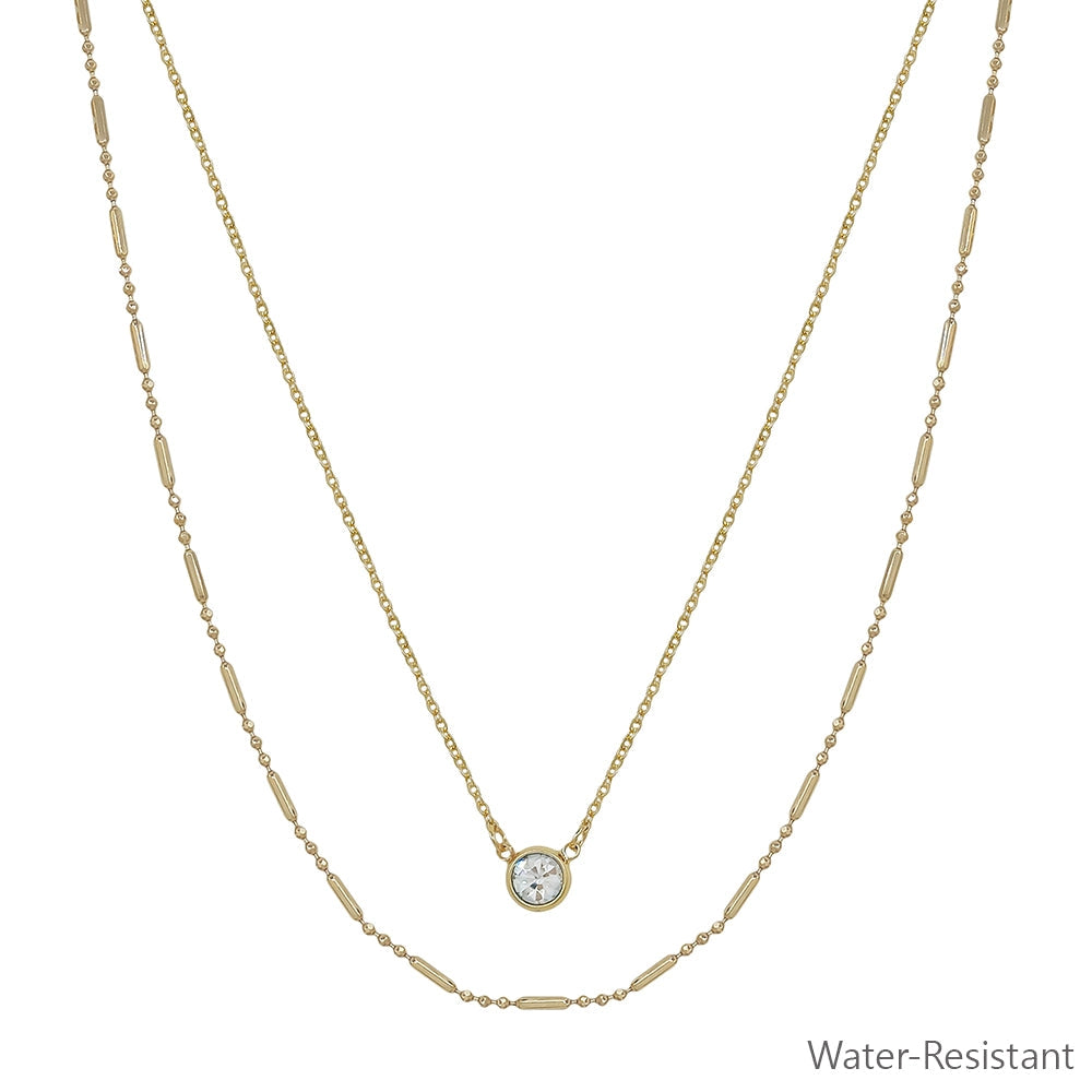 Triple Layered Thine Chain with Rhinestone Necklace
