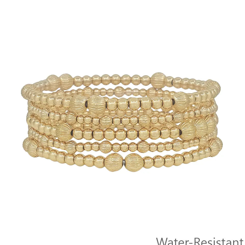 Gold Beaded Set of 5 Stretch Bracelets