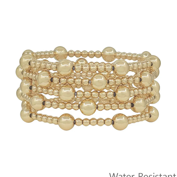 Set of Gold Beaded Stretch Bracelets