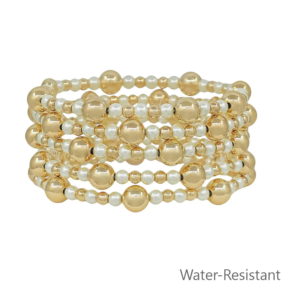 Gold and Pearl Beaded Stretch Bracelets