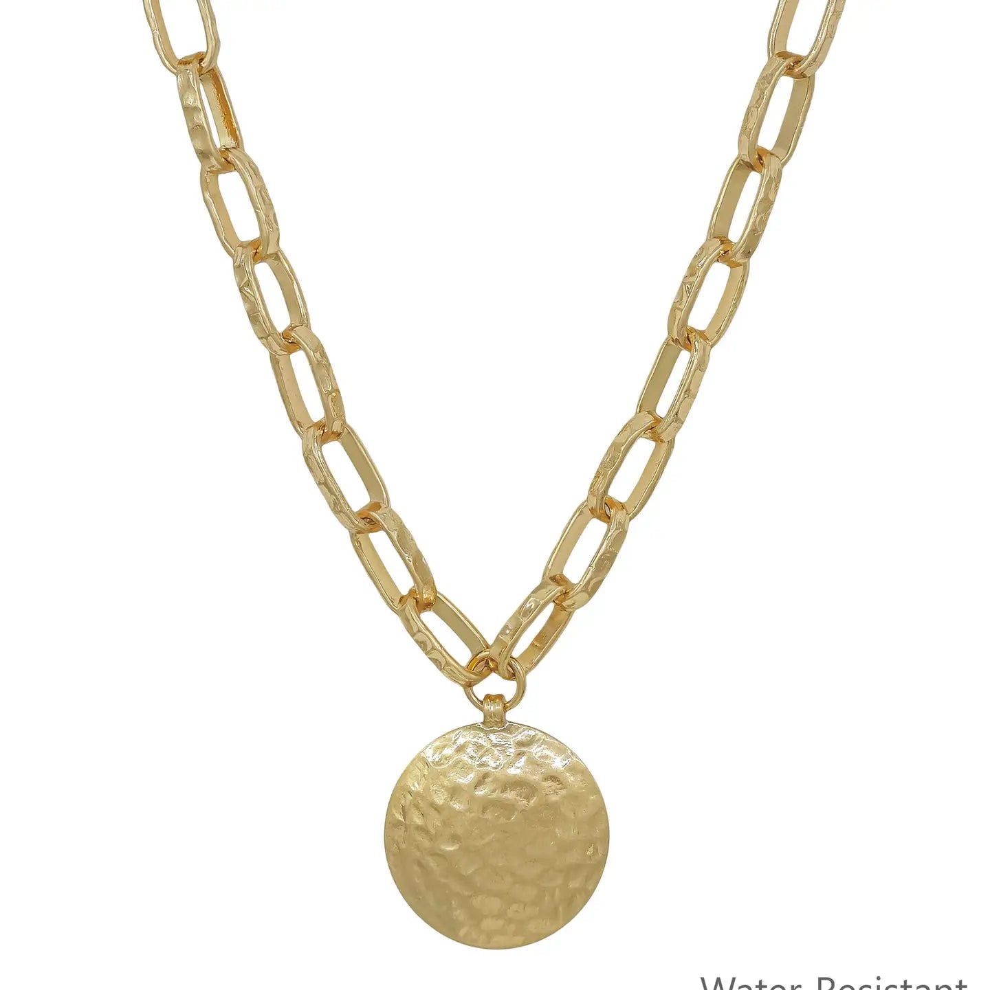 Gold Open Chain with Hammered Circle Necklace