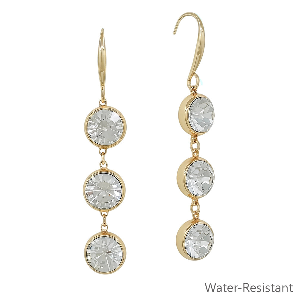 Gold with Clear Triple Drop Crystals Earring