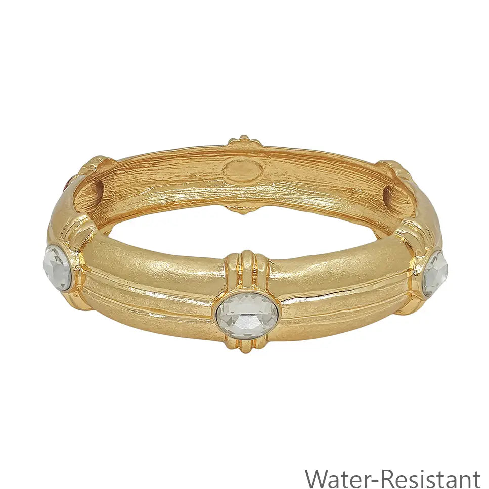Gold Hammered Elegant Bangle with Clear Crystal Accents